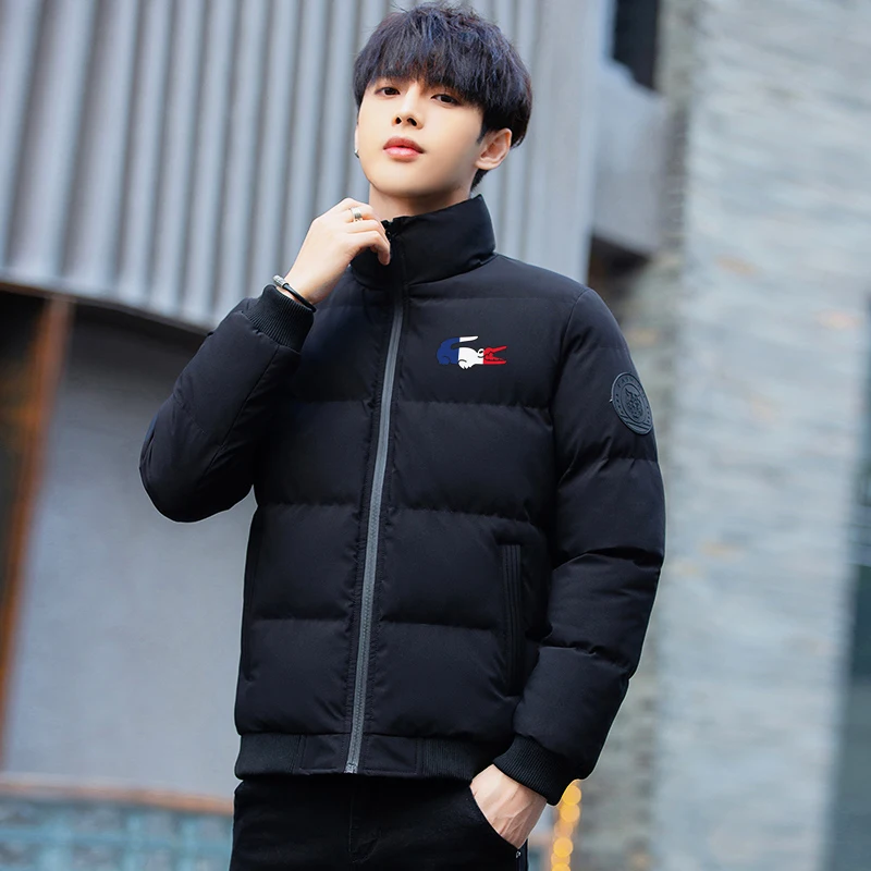 

Luxury Brand Printed Men Winter Jacket Warm Imitation Silk Cotton Jacket Man Zipper Motorcycle Jacket Stand Collar Cotton Jacket