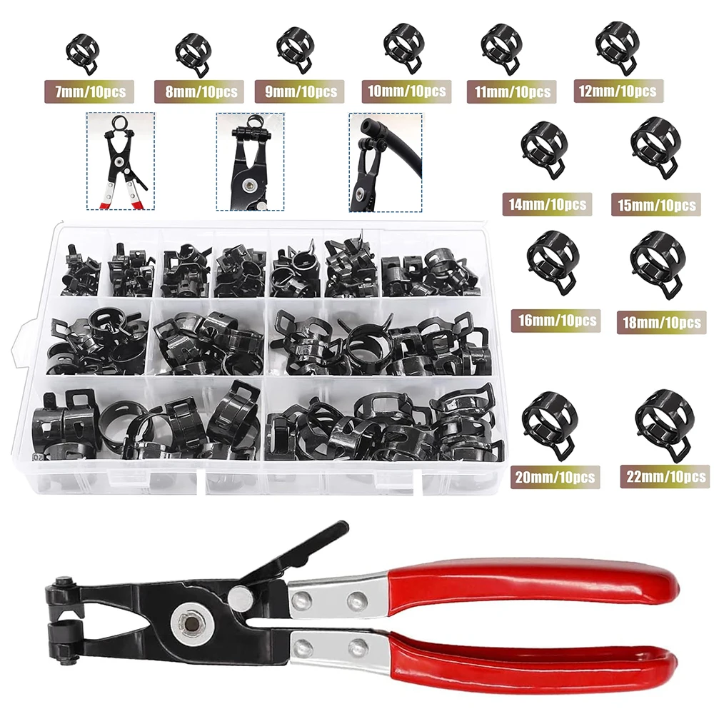 

Набор пружинных хомутов XMSJ 121 шт., 7-22 мм + плоскогубцы