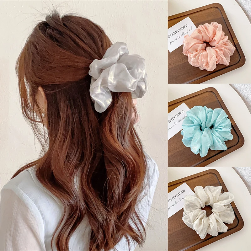 

Women Organza Scrunchie Elastic Multicolor Hair Band Ponytail Holder Headband Hair Accessories Rubber Band Solid Color Hair Ties