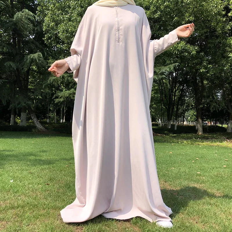 Flowy Nida Abaya Front Zipper Easy Breast One Piece Prayer Garment Slim Sleeve Islamic Clothing Muslim Women Modest Maxi Dresses