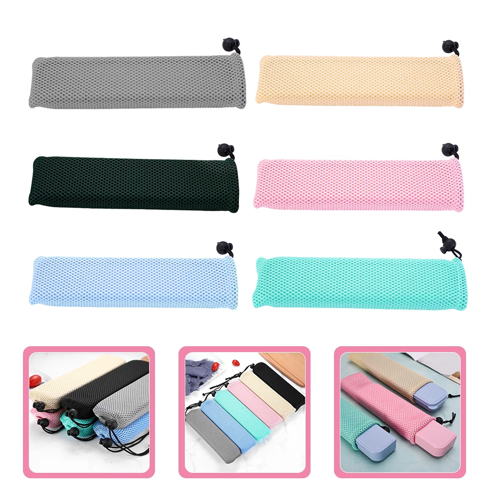 

6pcs Portable Travel Mesh Bag Drawstring Pouch Carrying Case for Tableware Sets