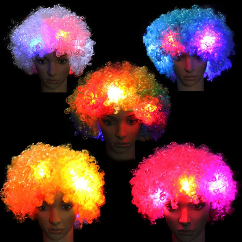 

1pcs Glow LED Party Explosion Wig Clown Funny Lights Curly Fans Circus Cosplay Birthday Wedding Rave Costume Festival Carnival