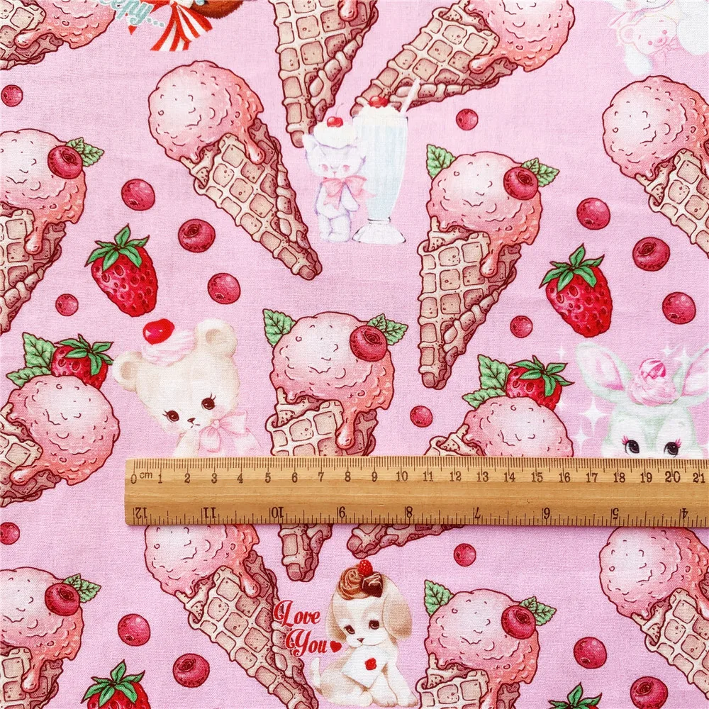 Милая детская хлопковая ткань с мороженым клубничным кроликом для одежды сделай