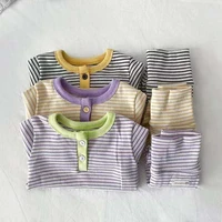 2022 autumn new toddler striped long sleeve t shirt suit girl infant splicing color topspants 2pcs set baby cotton homewear set