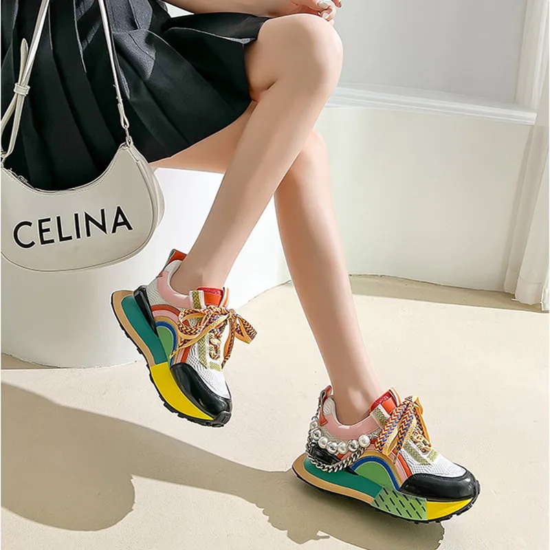 Sneaker women's genuine leather daddy shoes spring 2023 new versatile Forrest Gump platform casual shoes women breathable