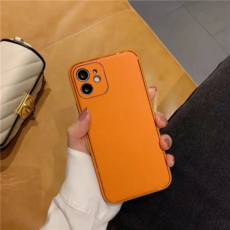Cena Cromh Czarny Pomarańczowy Skórzany Pokrowiec Na IPhone 11 12 13 Pro Max Mini 7 8 Plus XR X XS MAX Zderzak Powrót Coque Shell Cromh Czarny Pomarańczowy