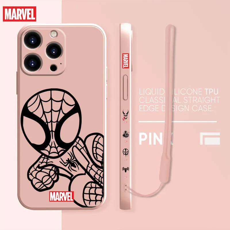 

Marvel Dark Line Spiderman Venom Silicone Liquid Funda Case for iPhone 13 12 11 Pro Max XR XS SE 7 8 Plus Celular Design Red
