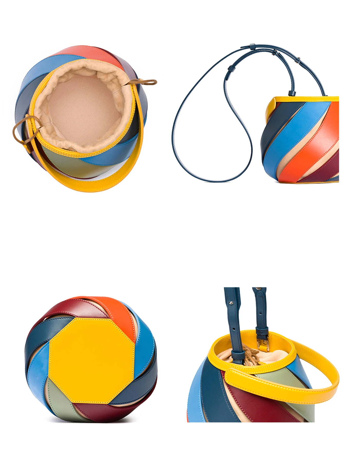 CEZIRA Niche Brand PU Leather Handbag Colorful Stripes Buckets Women Fashion Designer Top-handle Purse Cross body Shoulder Bags