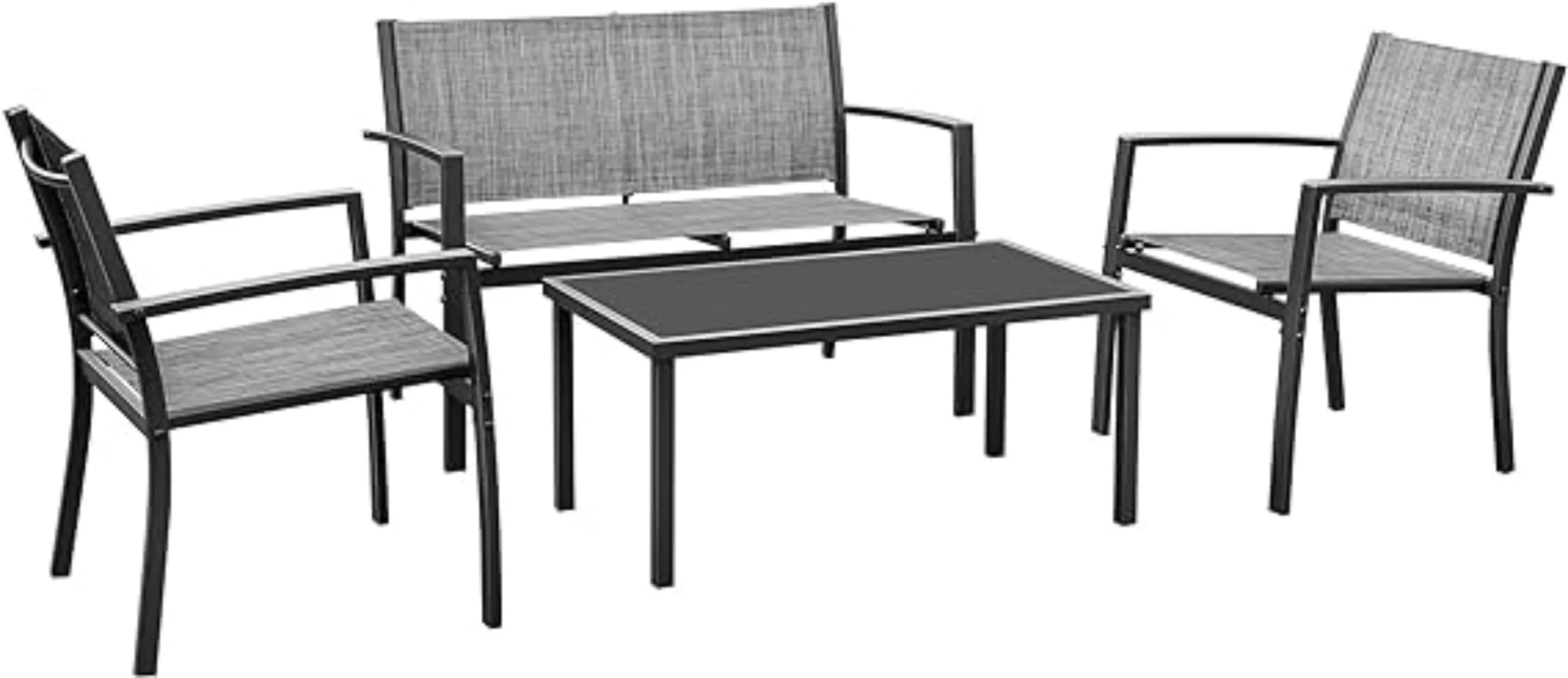

Набор мебели из 4 предметов, современные наборы для разговоров, уличная мебель, стулья для патио, набор из 4 предметов с кофейным столиком для влюбленных (серый)