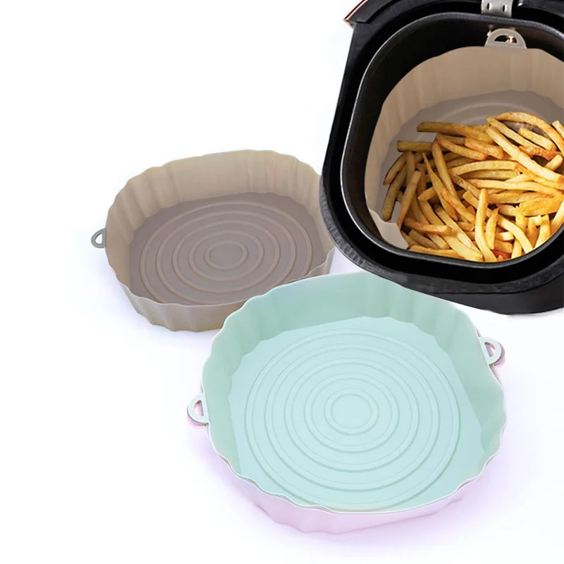 

2Pcs/set Air Fryer Silicone Basket Reusable Silicone Mold Airfryer Oven Baking Tray Pizza Fried Chicken Basket Pan Liner