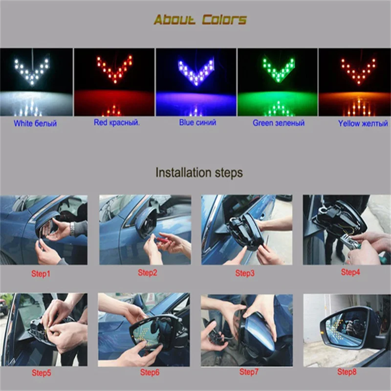 2pcs/set 14 SMD LED Car Rear View Mirror Turn Signal Light Hidden Arrow Panel Indicator | Side Blinker