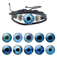 joinbeauty multilayer weave rope cord blue eyes glass cabochon black leather punk style bracelet handmade jewelry gifts fxq290