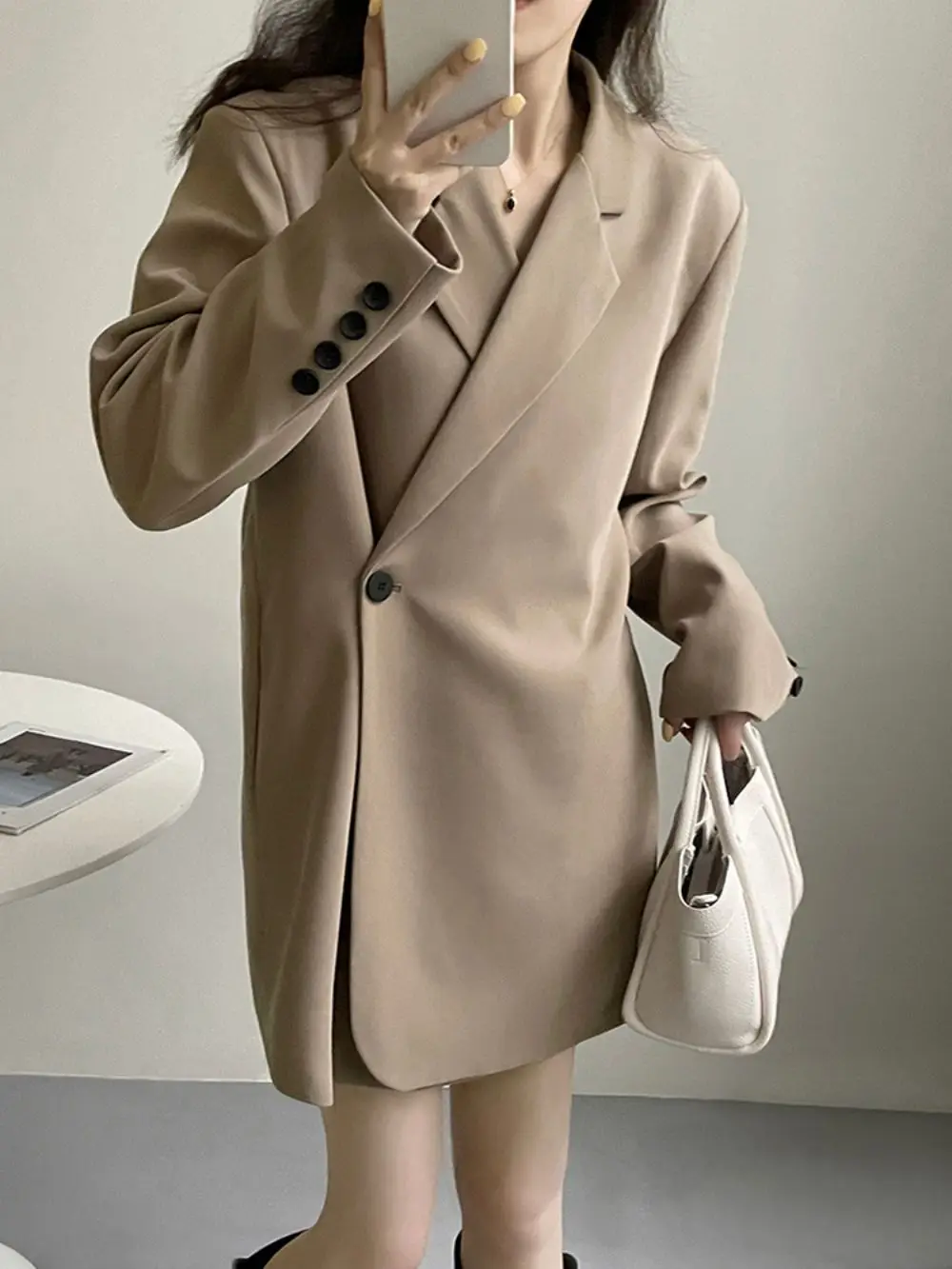 Solid Simple Blazers For Women Notched Collar Long Sleeve Single-Button Temperament Loose Jacket Female Office Lady Fashion Coat