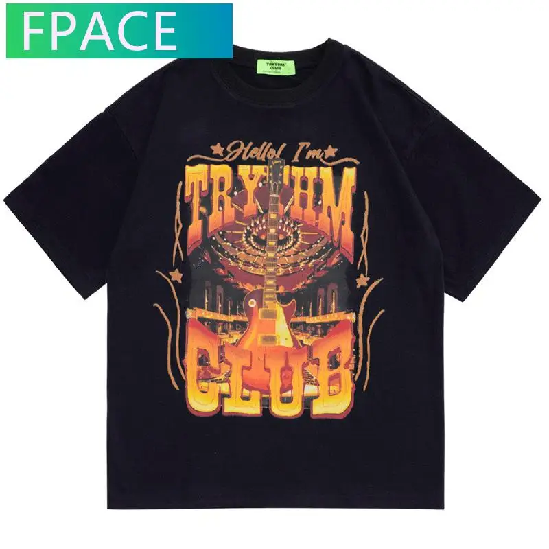 

Menswear Fashion Brand 2022ss Game Pattern Vintage Print American Street Loose T-shirt Short Sleeve Couple