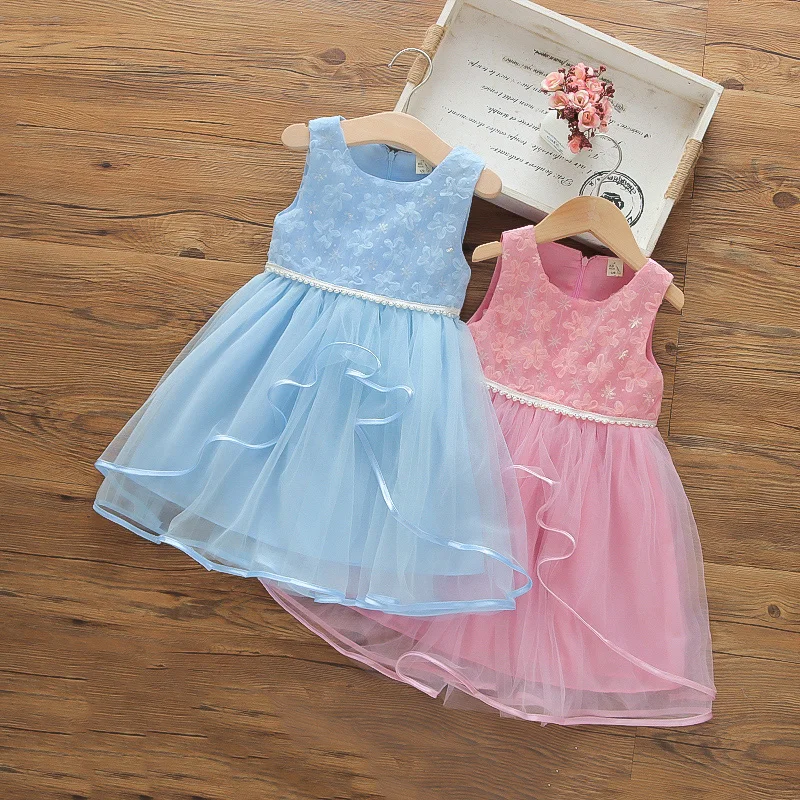 Girls Party dress summer kids fashion sleeveless floral princess mesh dresses children prom party clothing girls wedding | Детская