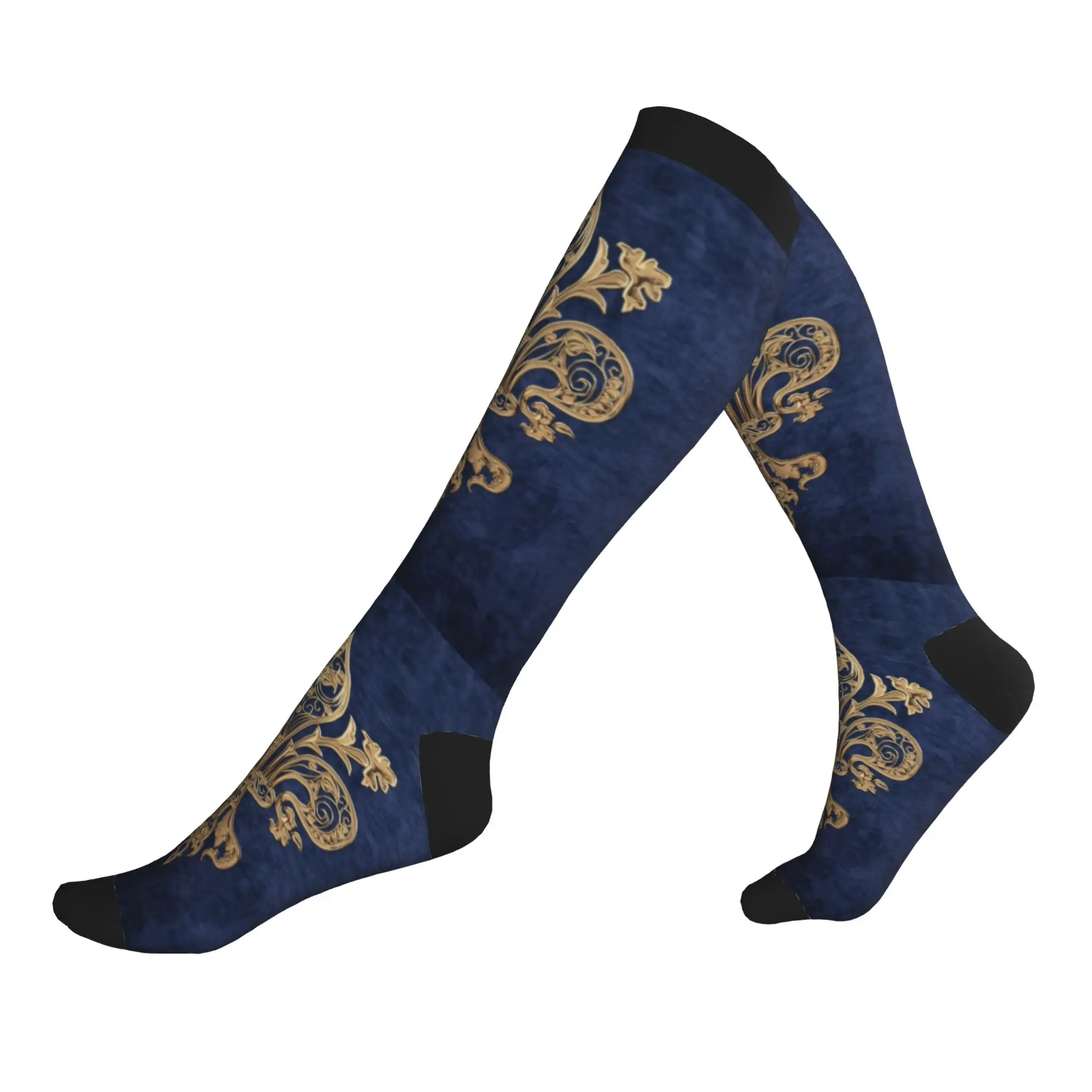 Фото Носки Harajuku Gold Filigree Fleur De Lis, женские теплые компрессионные носки с принтом Fleur-De-Lys Lily Flower Football Sports №1