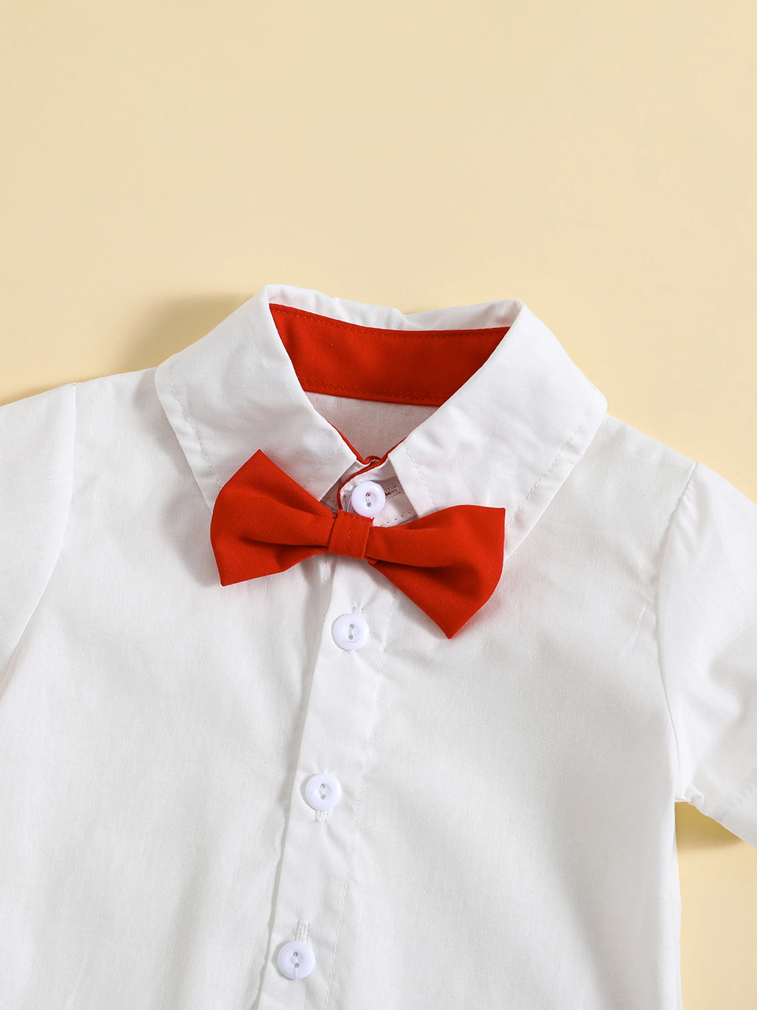 

Hantleiftov Toddler Baby Boy 4th of July Outfit Short Sleeve Button Down Bowtie Romper Stars Suspender Shorts 2Pcs Set (18-24