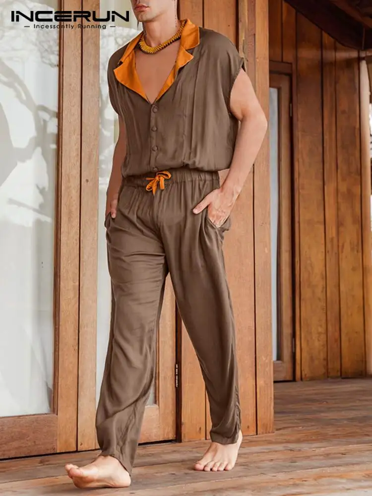 Комбинезон INCERUN мужской с лацканами и коротким рукавом повседневный свободный