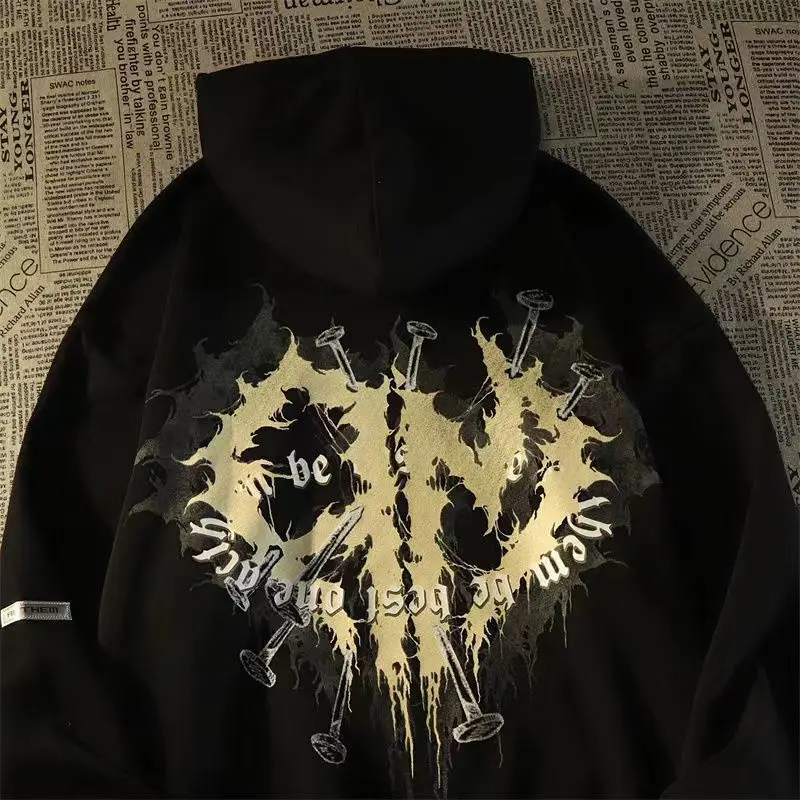 

European and American tide brand ins dark love print hooded sweater men and women autumn loose tide cool wind thin top hoodies