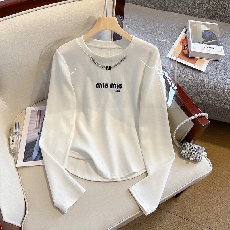 

Autumn Long Sleeve T-Shirt Women Basic Tee Shirt Slim T Shirt Women Casual Fashion Letters Embroidered O-neck Tshirt