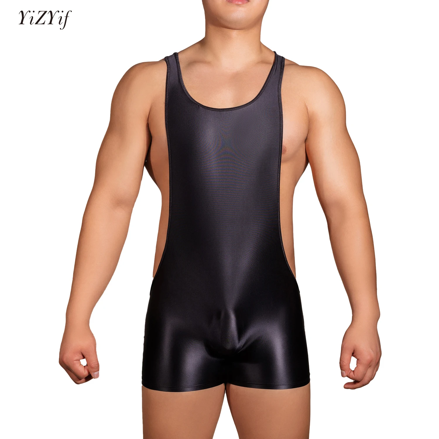 

Mens Glossy U Neckline Bulge Pouch Racerback Jockstrap Leotard Jumpsuit Bodysuit Underwear