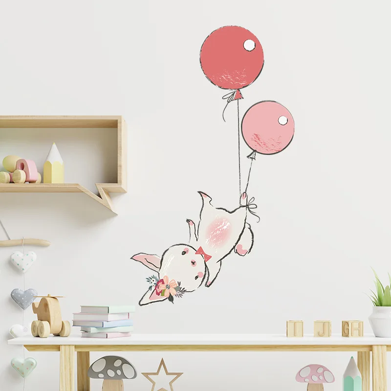 

Cartoon Cute Rabbit Balloon Wallpaper Children's Room Kindergarten Home Wall Decoration Wall Stickers Self-Adhesive