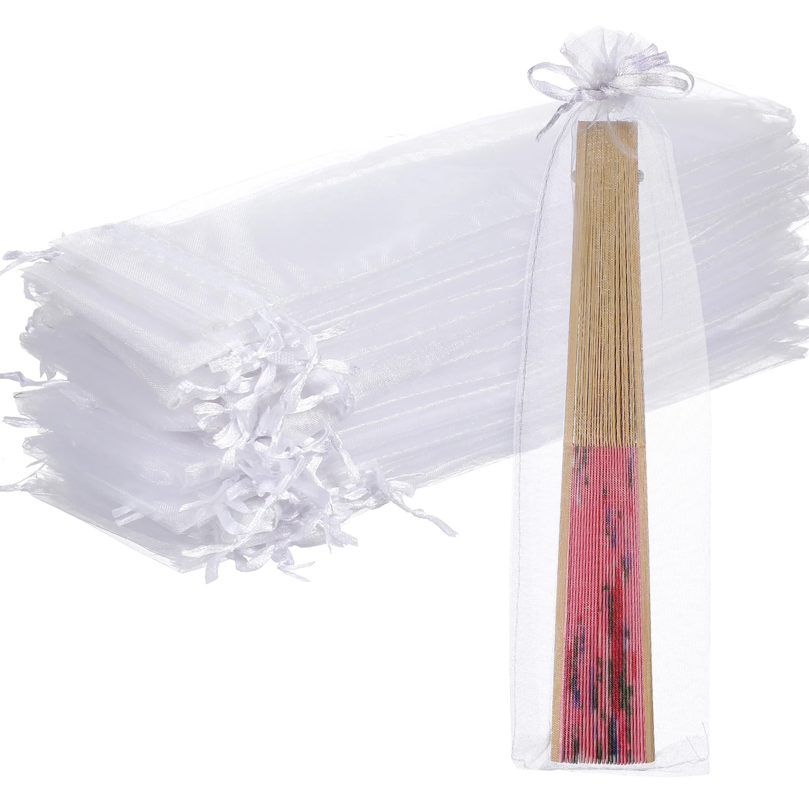 

50 Organza Fan Drawstring Candy Organizer Party Favor Gift Bags for Wedding Jewelry Bags ( White )