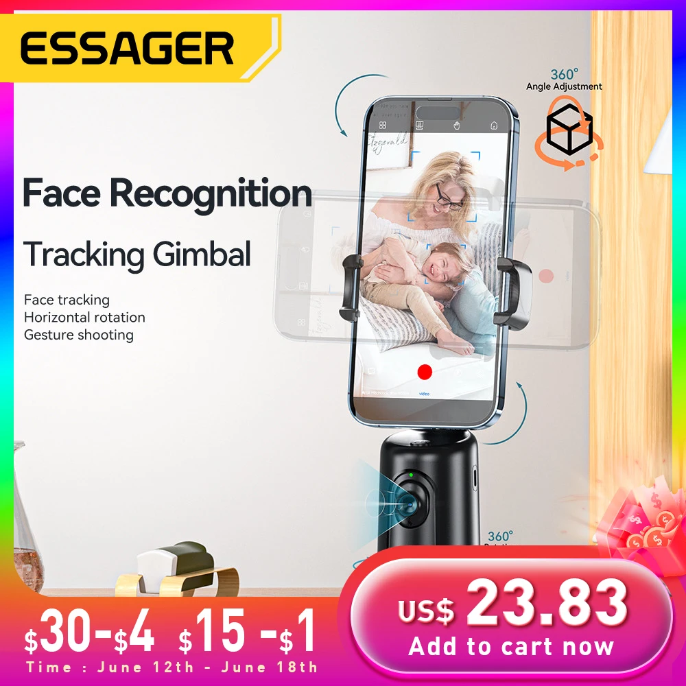 Essager Auto Face Tracking Tripod 360°Rotation AI Smart Shooting Phone Holder for Live Vlog Streaming Video Selfie Stick Gimbal