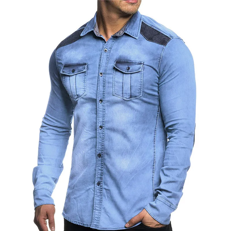 Men's Casual Long Sleeve Shirts New 45% Cotton Fashion Men's Washed Denim Long Sleeve Shirts High Quality Outerwear Jackets Men