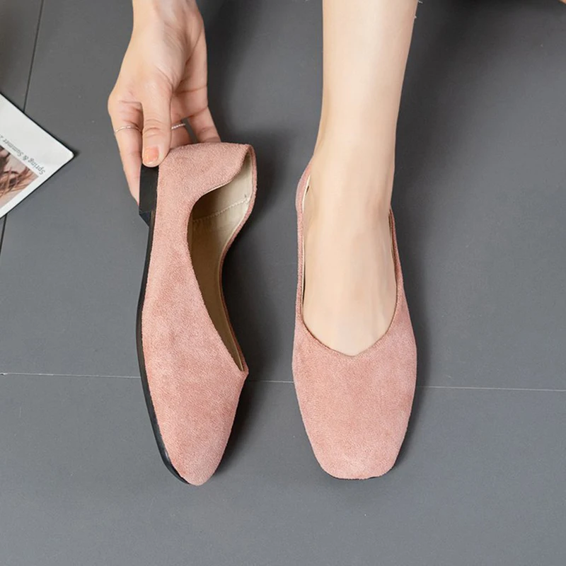 

Women Shoes Fashion Pearl Buckle Low Heels Dress Flats Suede Leather Boat Shoes Shallow Pointed Toe Shoes Women Flat Loafers