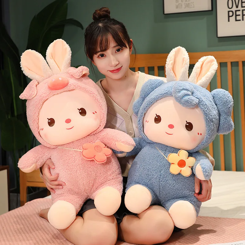 

Kawaii Rabbit Turn to Pig Elephant Dinosaur Sheep Plush Toys Lovely Dolls Pillow for Children Girls Baby Valentine's Gift