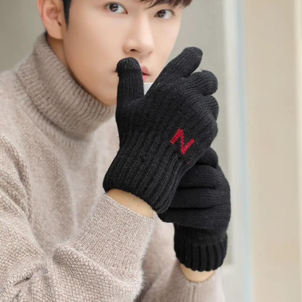 

Cold Proof Knitted Gloves Soft Winter Nonslip Warm Gloves Thickened Plush Driving Gloves Outdoor