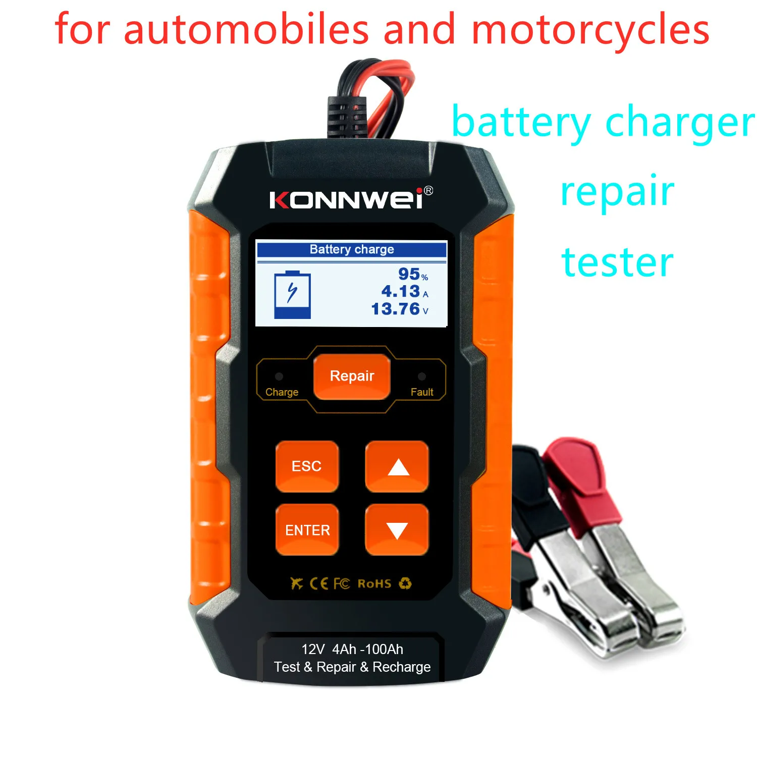 

KONNWEI KW520 A+++ 10A Automobile battery charger repair tester three-in-one for multiple types of automobiles and motorcycles