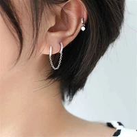 new creative trendy two hole hoop earrings for women shine white cz stone inlay punk fashion jewelry party gift chains earring