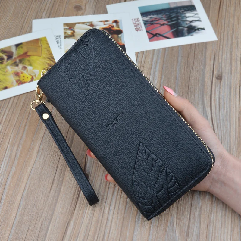 

Womens Wallets and Purses PU Leather Wallet Female Wristband Leaf Print Long Women Purse Large Capacity Bag Women Wallet