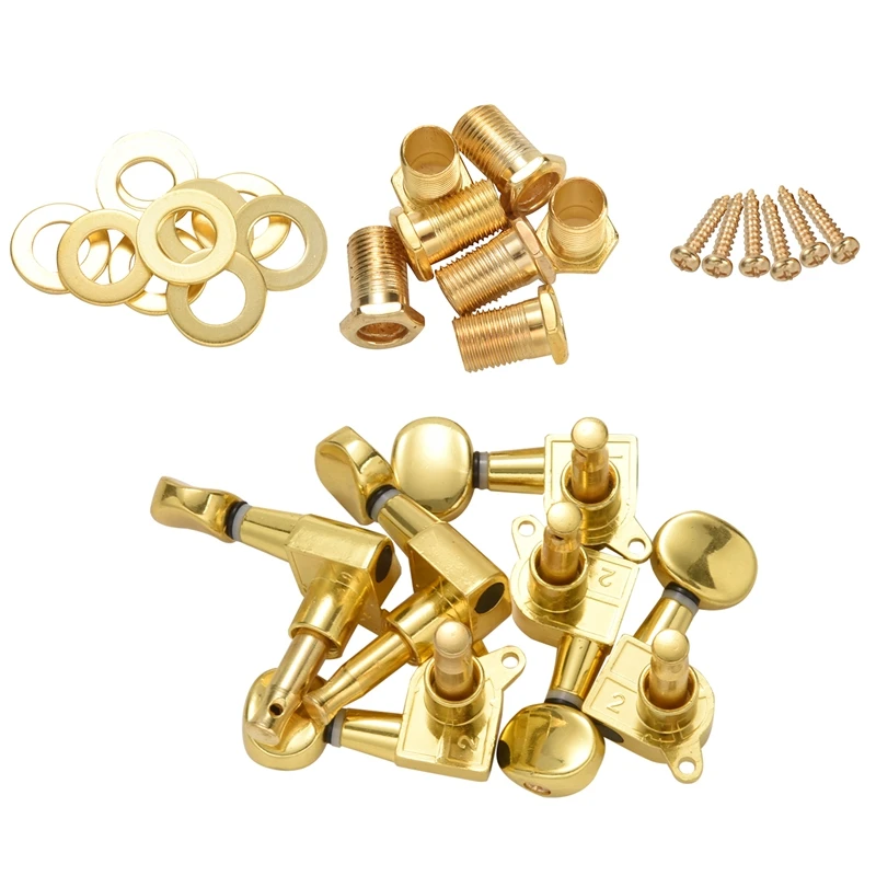 

6 Pieces Guitar String Tuning Key Pegs/Machine Head Knobs(for Left and Right) with Ferrules,Threaded Bushings,Mount Screws for E
