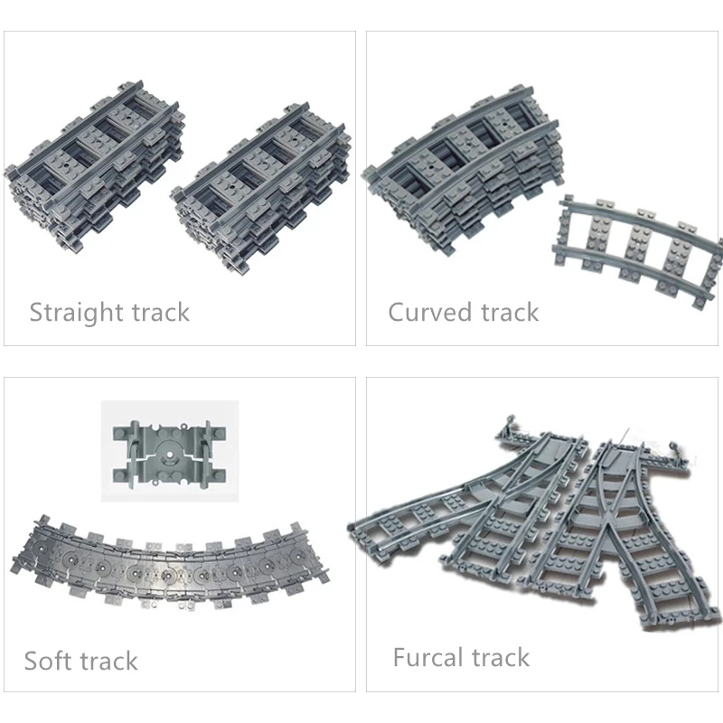 City Trains Parts Bridge Tunnel Model straight curved Rail Bricks soft Flexible Cross Tracks Railway DIY Building Blocks | Игрушки и