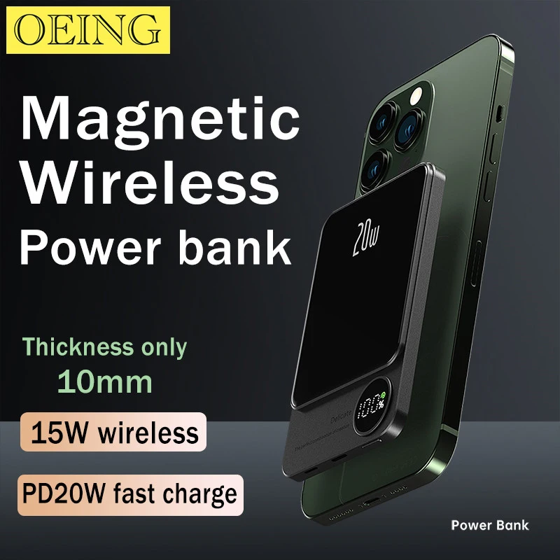 

10000mAh New Magnetic Wireless Power Bank 15W Fast Charger For iphone 12 13 14 Pro Max Macsafe External Auxiliary Spare Battery