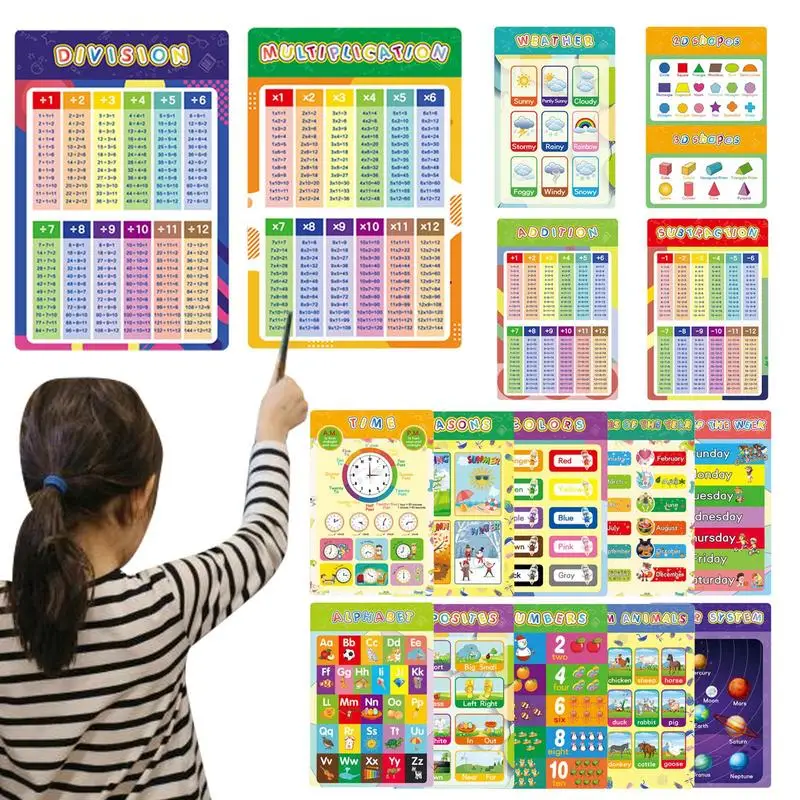 

Kids Educational Posters Kindergarten Posters Learning Charts 16PCS Laminated Prek Learning Chart Time Weather Colours Months Da