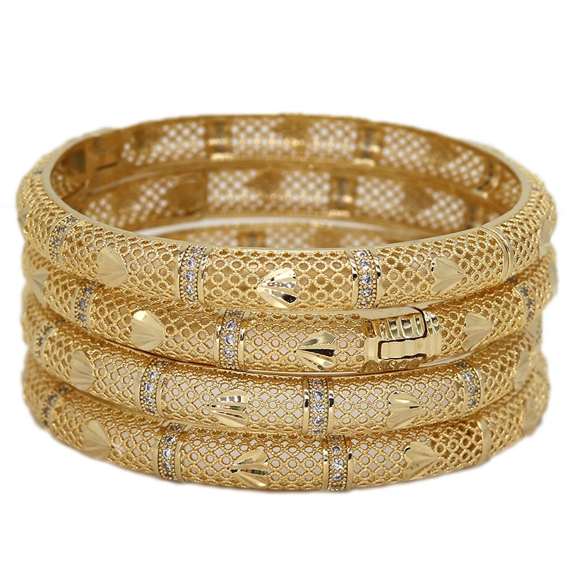 

4 Pçs/lote 24K Dubai Pulseira Africano Cor Do Ouro Pulseiras Para Mulheres Meninas Pulseiras Etíope Arábia Saudita Jóias Present