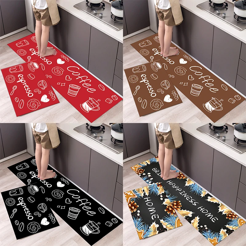 

Coffee utensils graphic print kitchen mats Anti-slip Washable felt carpet rugs for living room aesthetic Kitchen Home Decor mats