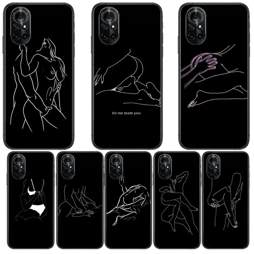 

Minimalist Line Sexy Couple Clear Phone Case For Huawei Honor 20 10 9 8A 7 5T X Pro Lite 5G Black Etui Coque Hoesjes Comic Fas