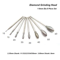 8pcs 1 6mm oval diamond grinding head mounted point bits burrs engraving polishing abrasive tool 2 35mm shank for dremelgrinder