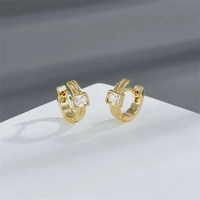 2022 new fashion women simple geometric zircon inlaid 14k real gold round earrings women sexy party french copper earring jewerl