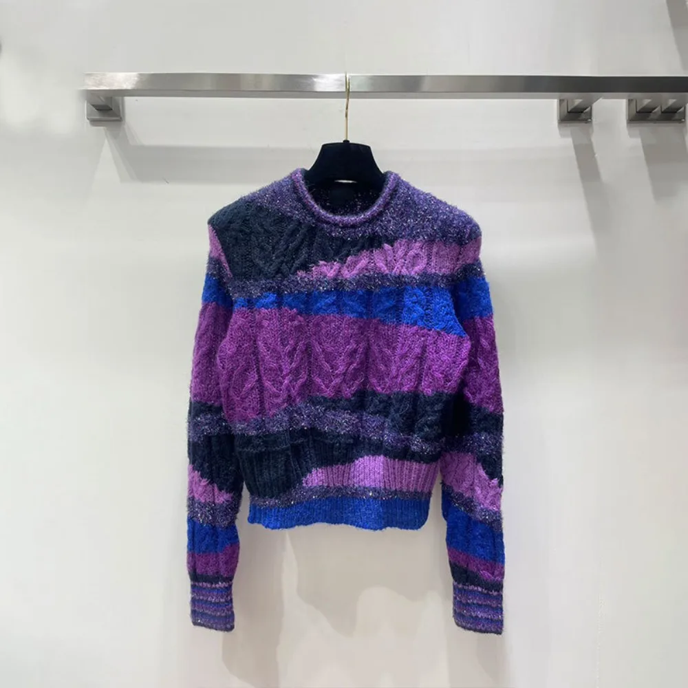 

Autumn Winter Chic Women High Quality Designer Stripe Pullover Sweater C420