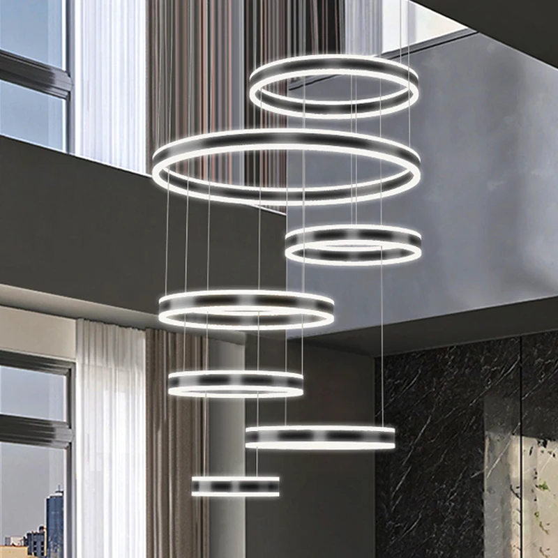 

Modern Stairs Led Smart Dimmable Chandelier Circle Pendant Lighting Led Hanging Chandelier Light Lustre Acrylic Lamp Fixtures