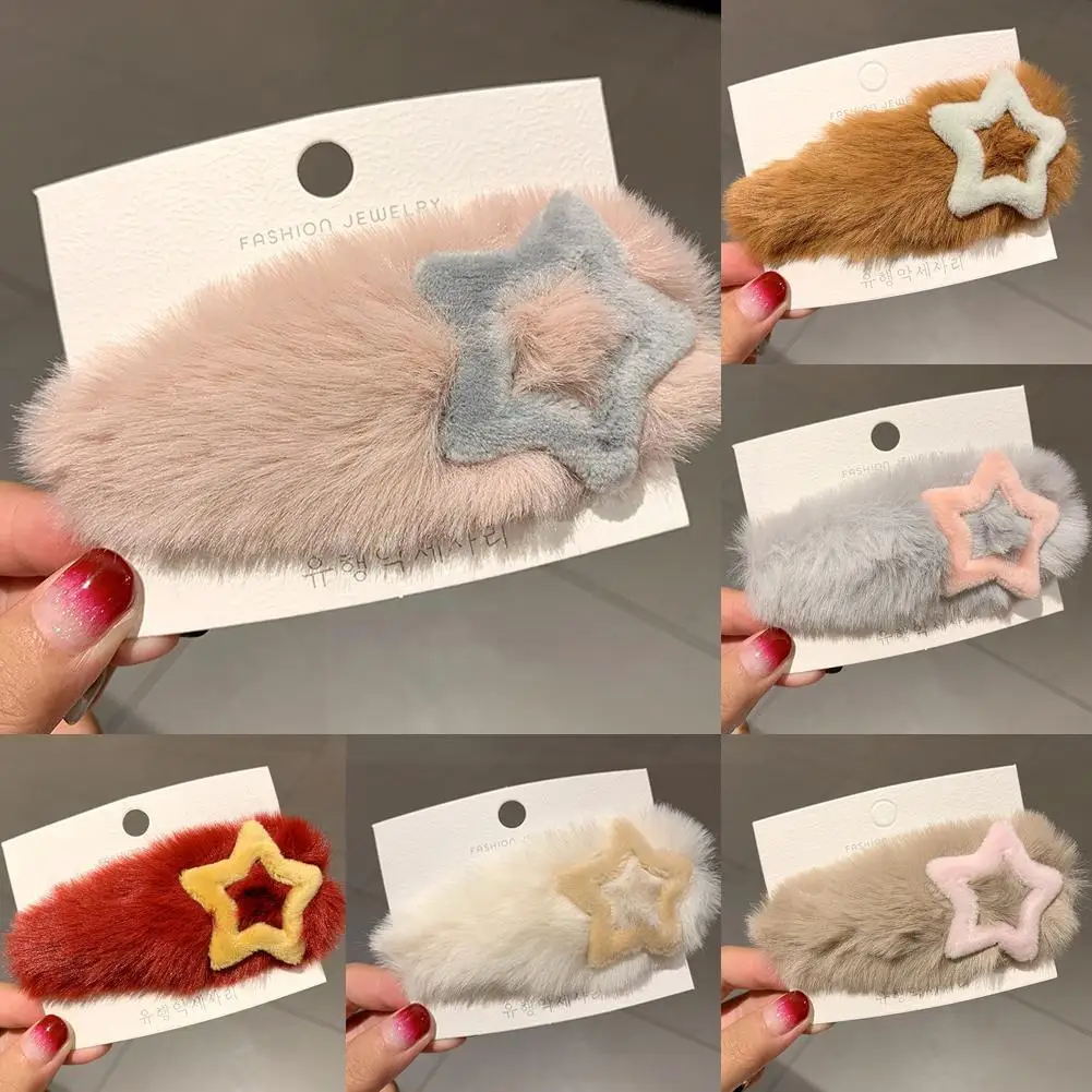 

New Fashion Autumn And Winter Plush Hair Bangs Bb Clip Clip Wide Accessories Pentagram Hair Hairpin Side H7s5