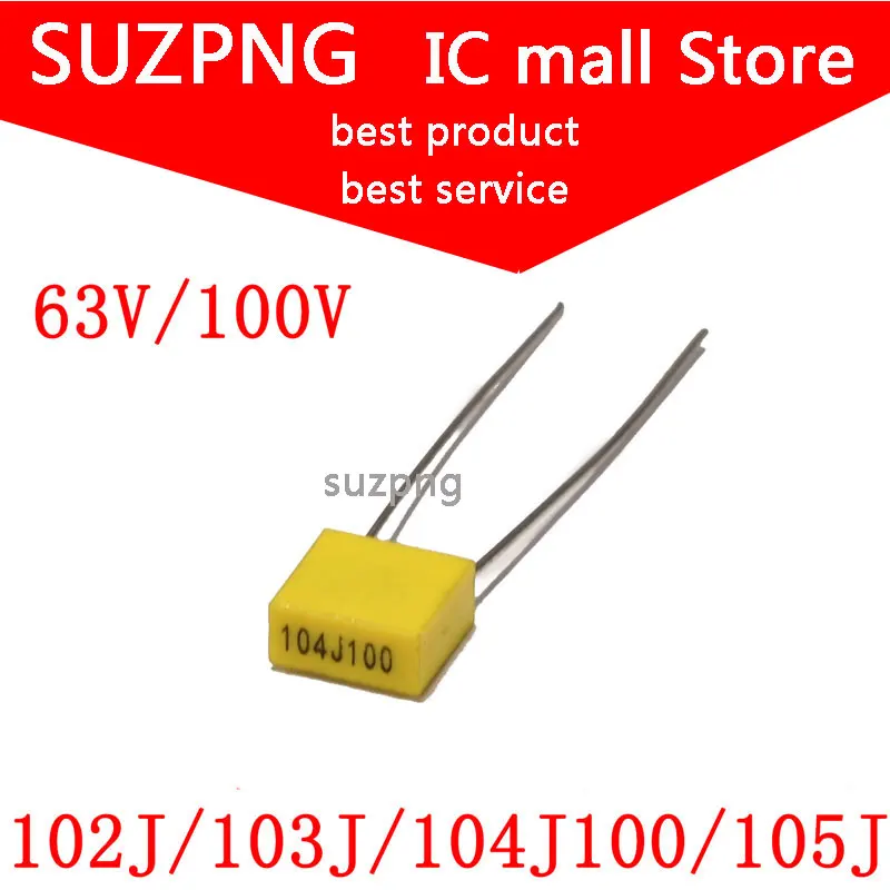 

20PCS Polypropylene Safety Plastic Film Capacitance 63V 100V 1NF 10NF 100NF 1UF 102 103 104 105 Correction Capacitor