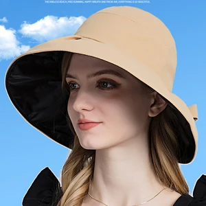Women's Pleated Big Brim Hat Protection Sun Hat Bucket Hat Sun Protection Fisherman Hat Beach Outdoor Fishing Hat Bow Sun Hat