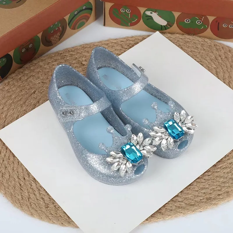 

Mini Melissa Girl's Fashion Princess Soft Sole Diamond Sandals Breathable Non-Slippery High Quality Jelly Beach Shoes